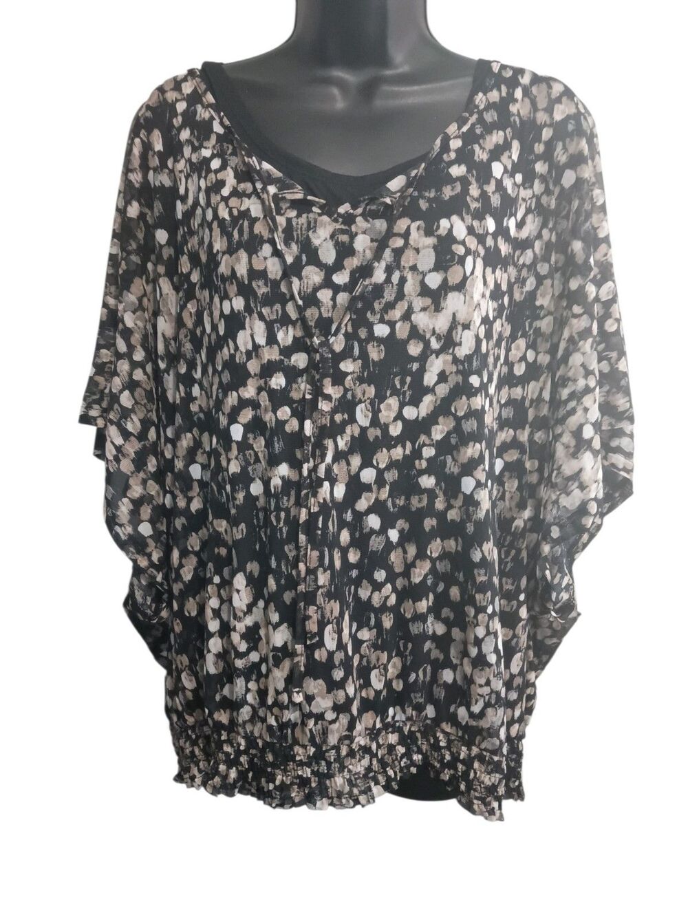 French Laundry Shirt 1X Layered Polka-Dot Blouse Business Career Wear Sheer Top